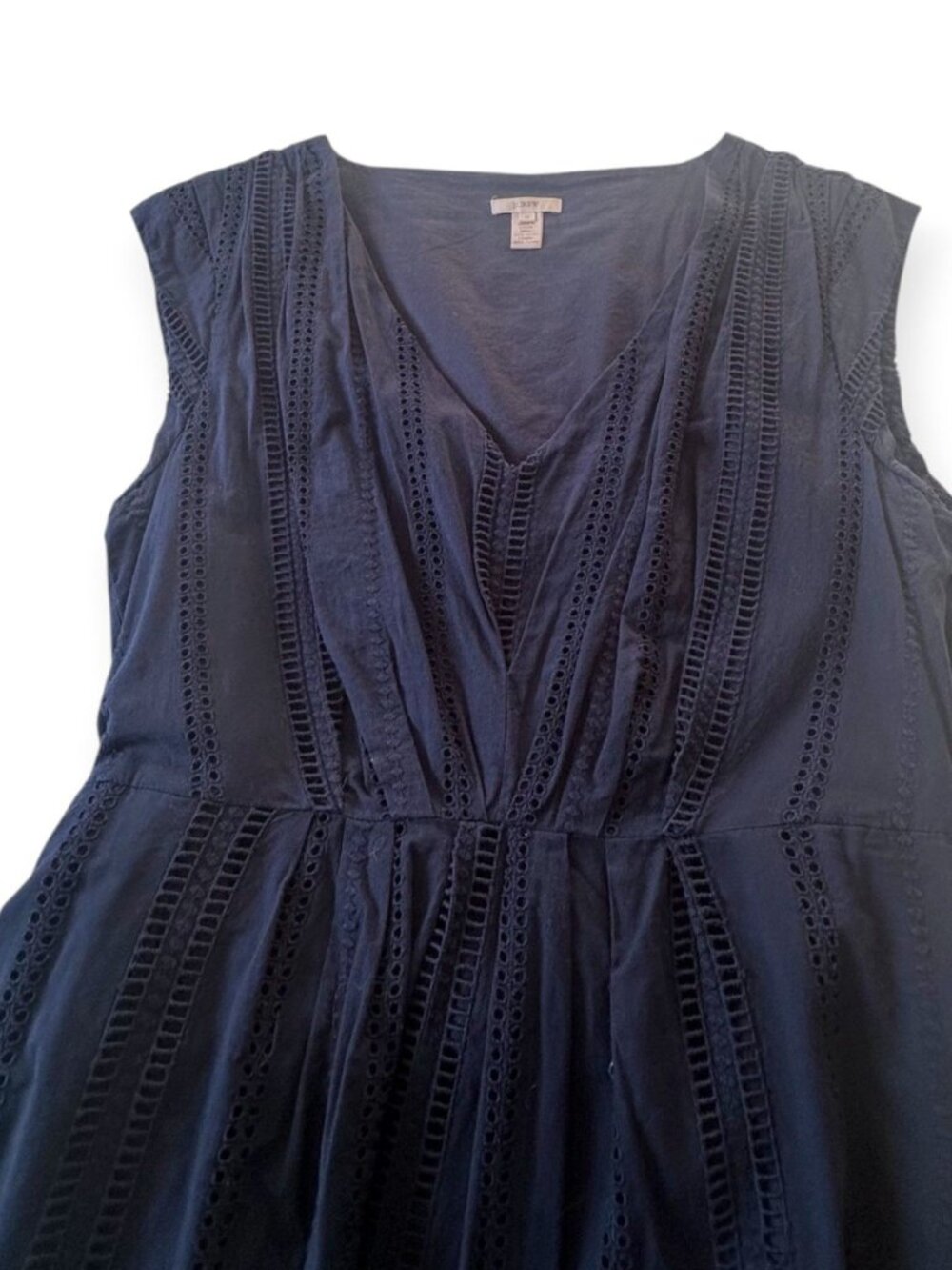 J.Crew Shelby Eyelet Dress Deep Navy Blue Size 12 V-Neck Cap Sleeve A-Line - Picture 7 of 16
